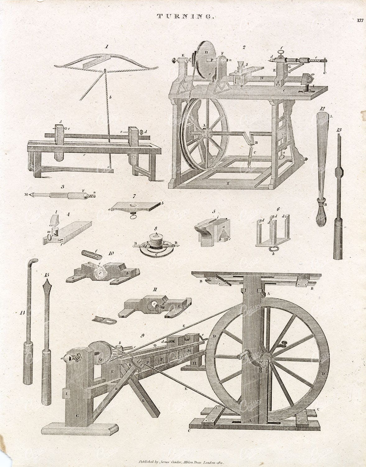 WOODWORK - Antique Turning, Lathe Print - REES Encyclopaedia 1800s