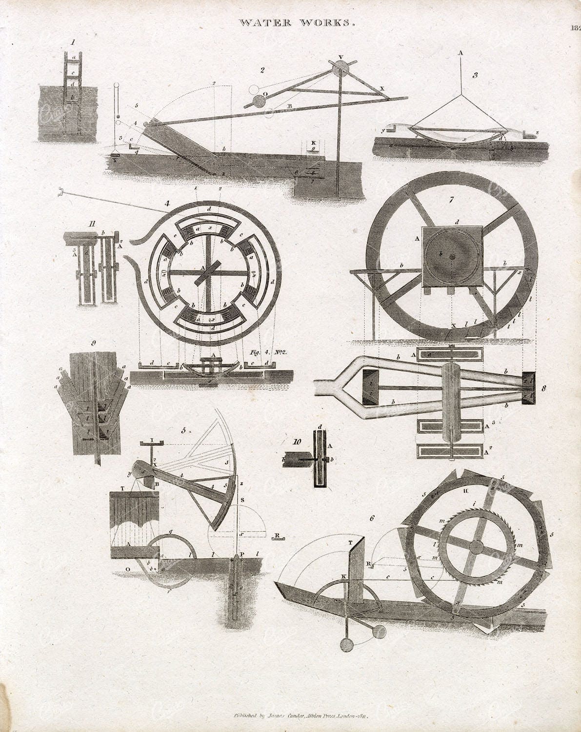 WATER WORKS - Old Engineering Print - James Cundee - Albion Press London