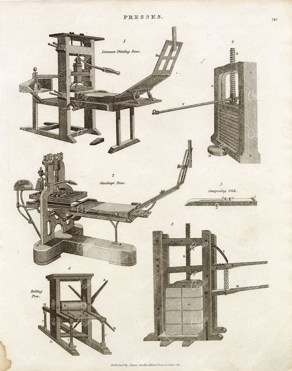 MISCELLANIES Antique Engineering Print - 1800s REES Plate