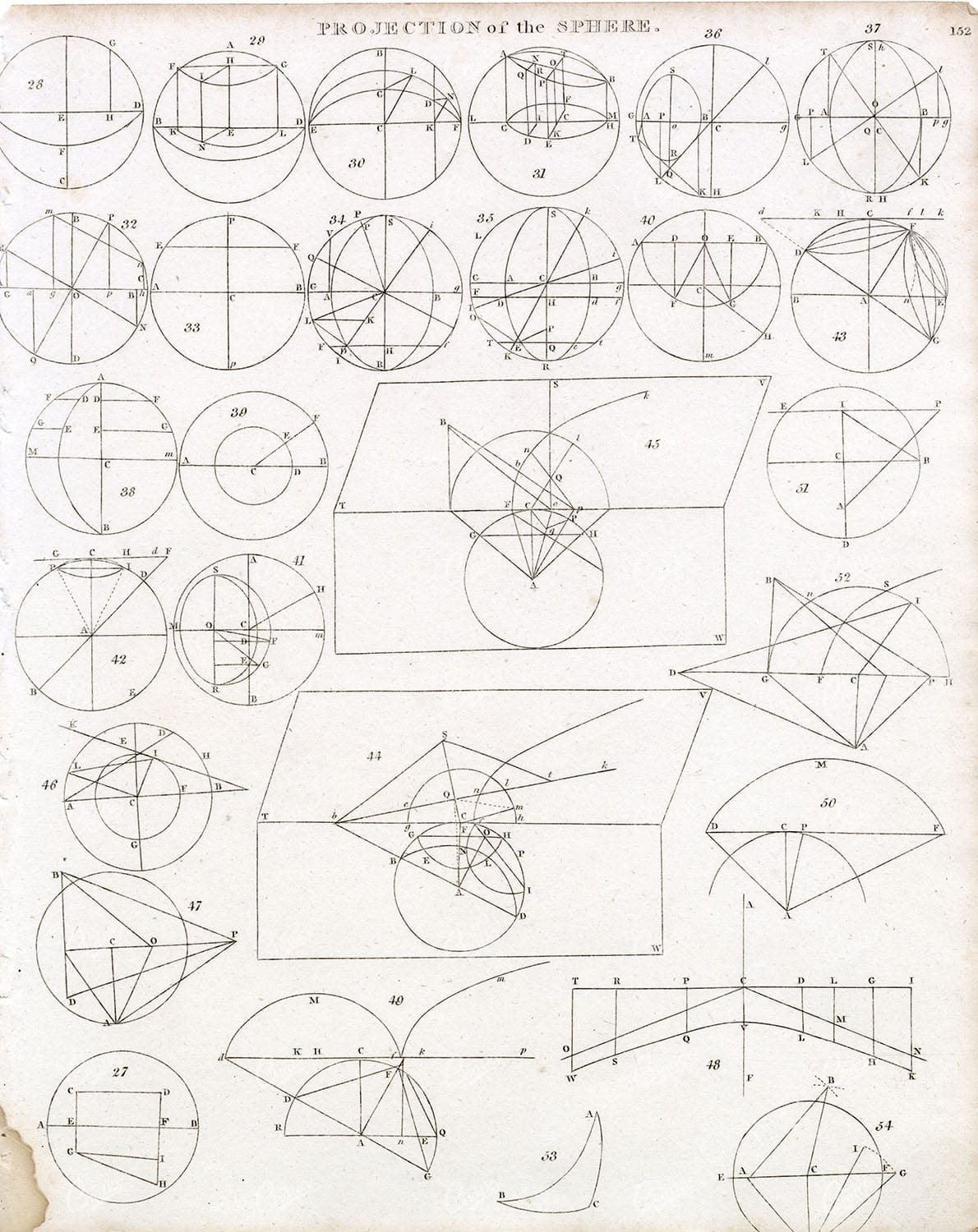 PROJECTION of the SPHERE PLATE - Antique 1800s Mathematics Print