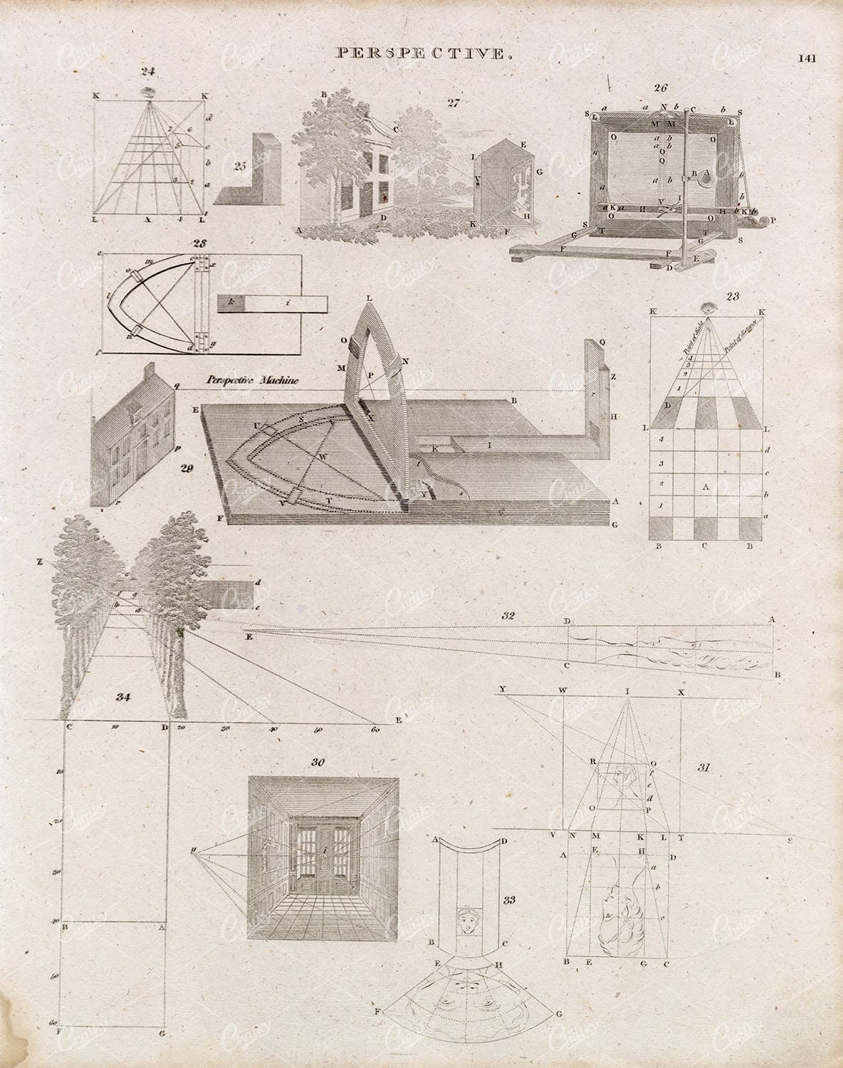 ANTIQUE Perspective Print - MATHEMATICS - Abraham REES 1800s