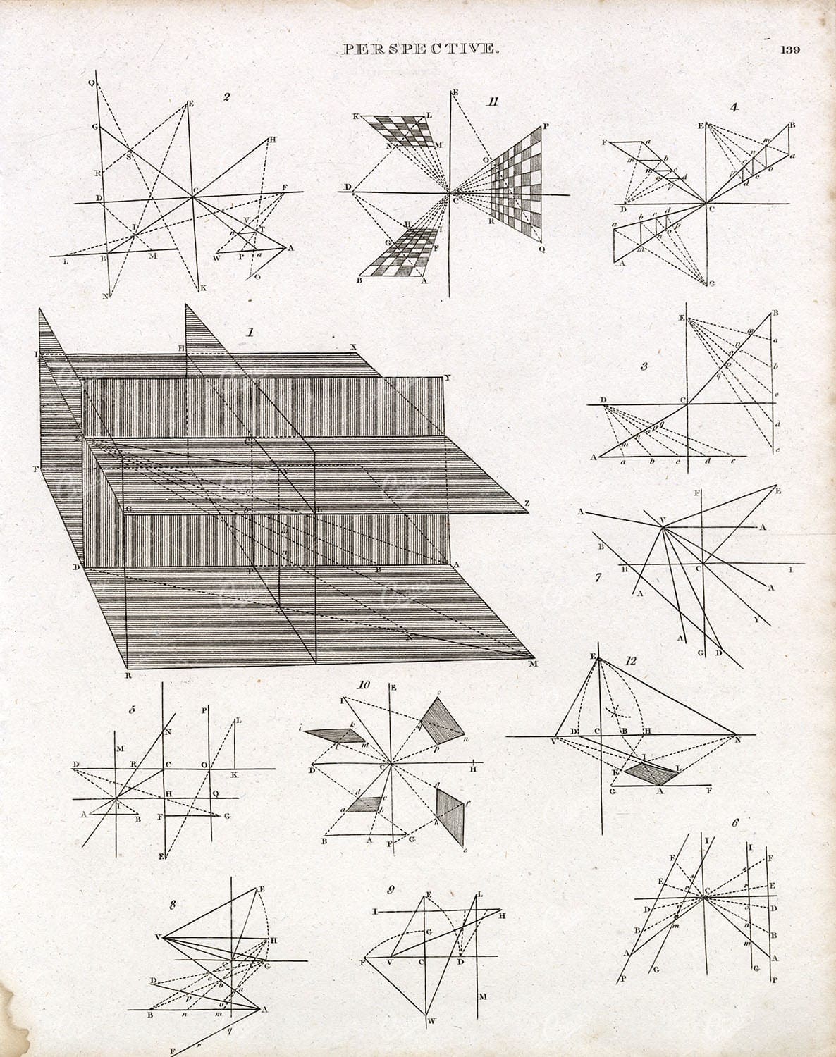 ANTIQUE Perspective Print - MATHEMATICS - Abraham REES 1800s