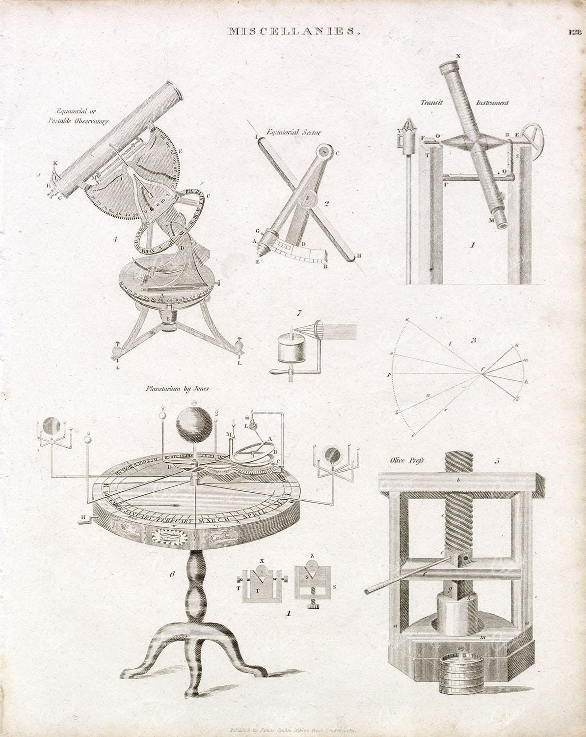 ANTIQUE PLANETARIUM, Observatory, Equatorial Sector, Print. REES 1800s