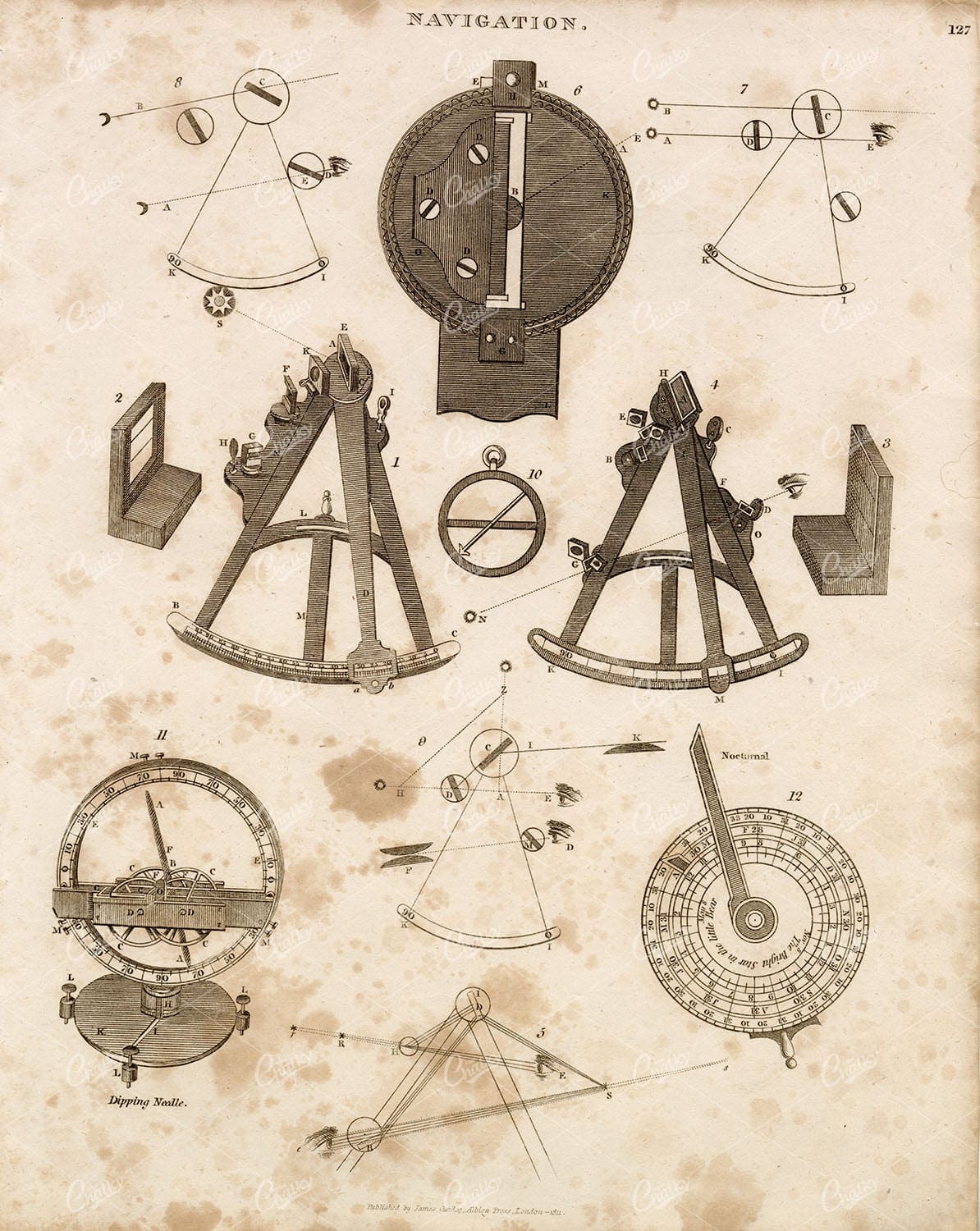 NAVIGATION - Antique Print from Abraham REES Encyclopaedia 1800s