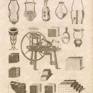 ANTIQUE Miscellanies Print - Musical Instruments - REES Plate