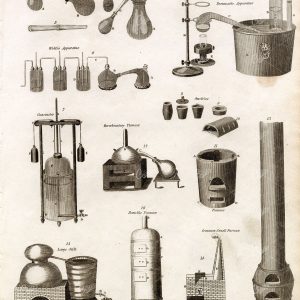 SCIENCE - Antique Chemistry Apparatus Print - RARE 1800's REES Engraving