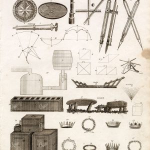 ANTIQUE Miscellanies Print - Compasses, Crowns, Wreaths - REES 1800s Plate
