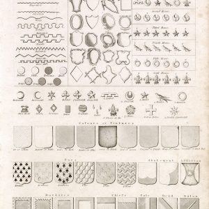 1800s HERALDRY Print - Various Design Elements - RARE Engraving
