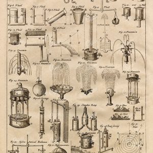 1750 ANTIQUE Original Steel Engraving - Hydraulics & Hydrostatics