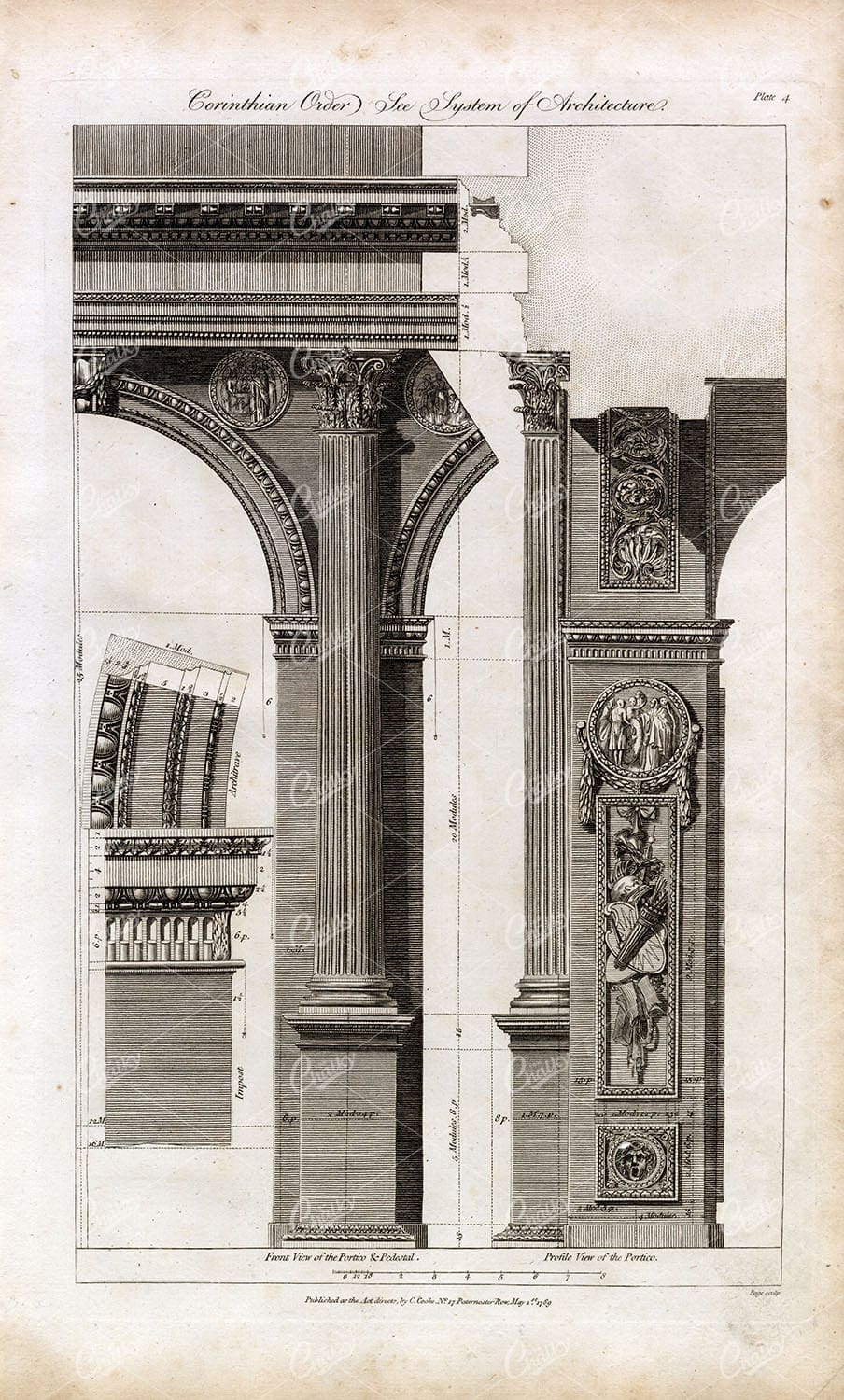 ARCHITECTURE - Corinthian Order - Antique Architect Print - 1791 Artwork