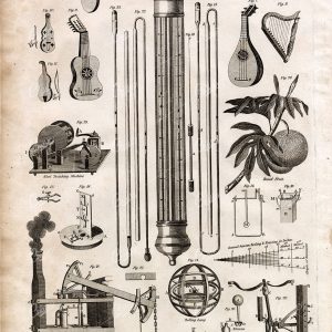1791 Engraving - Origins of Musical Instruments and the Thermometer