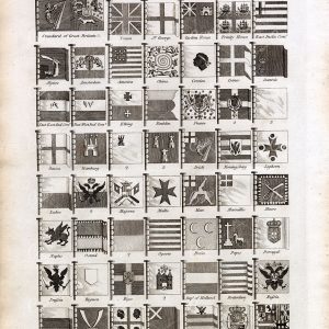ANTIQUE NAVAL Print - Flags of Different Nations - Original 1791 Engraving