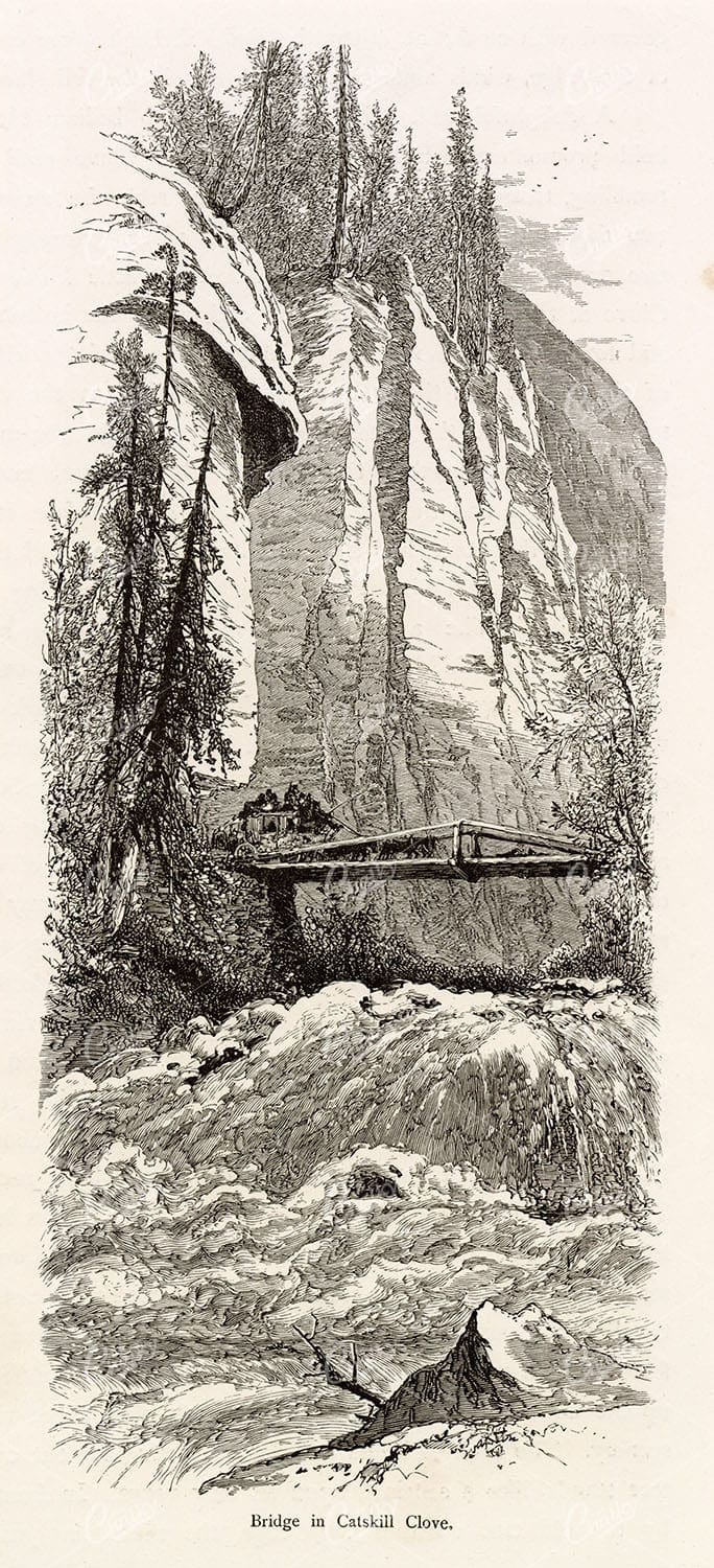 NEW YORK - Kaaterskill / Catskill Clove Bridge - Antique 1874 Engraving