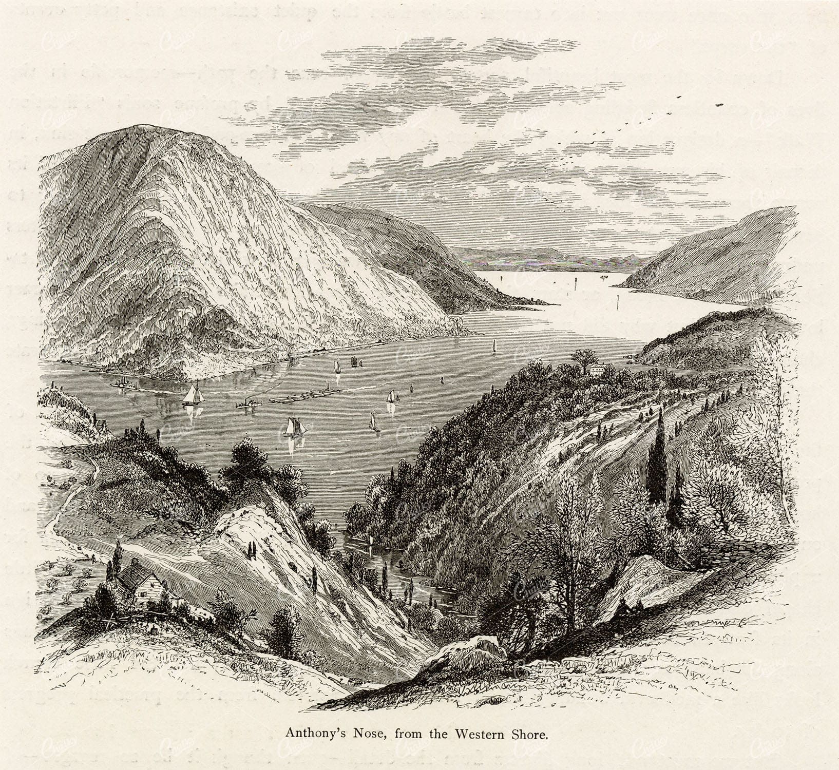 HUDSON Valley - Anthony's Nose from the Western Shore - America 1874