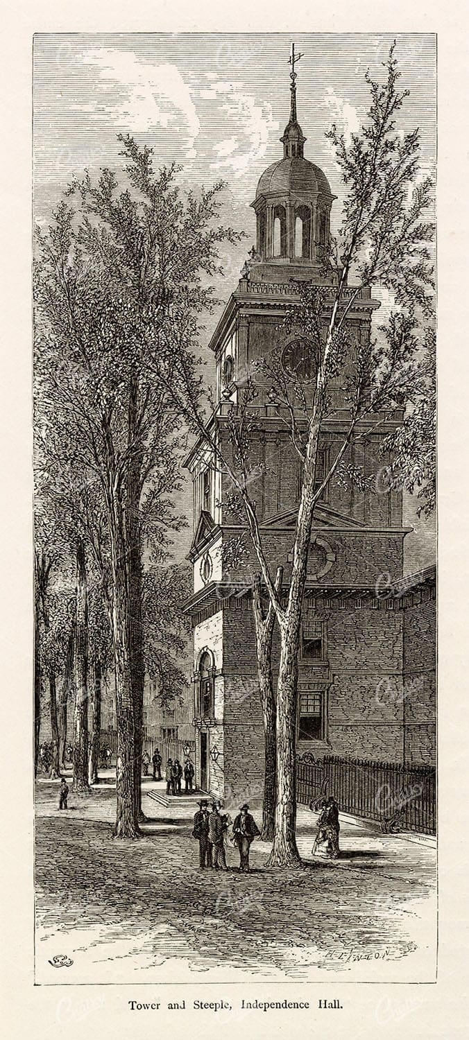 INDEPENDENCE HALL - Tower and Steeple - Old American Architecture 1874