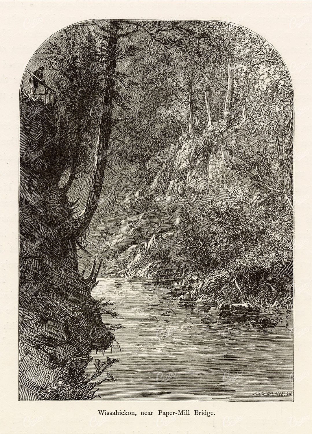 PENNSYLVANIA - Wissahickon, Paper-Mill Bridge - 1874 America Landscape