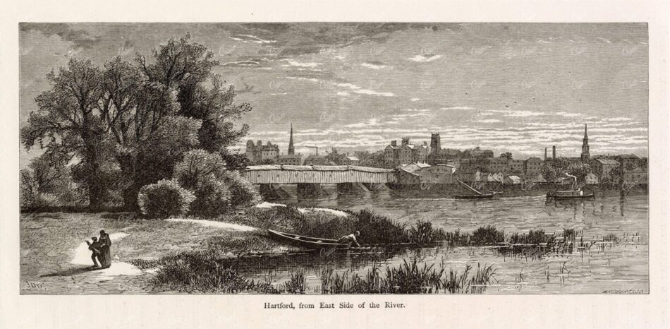 CONNECTICUT - Hartford from East Side of River - 1874 America Landscape