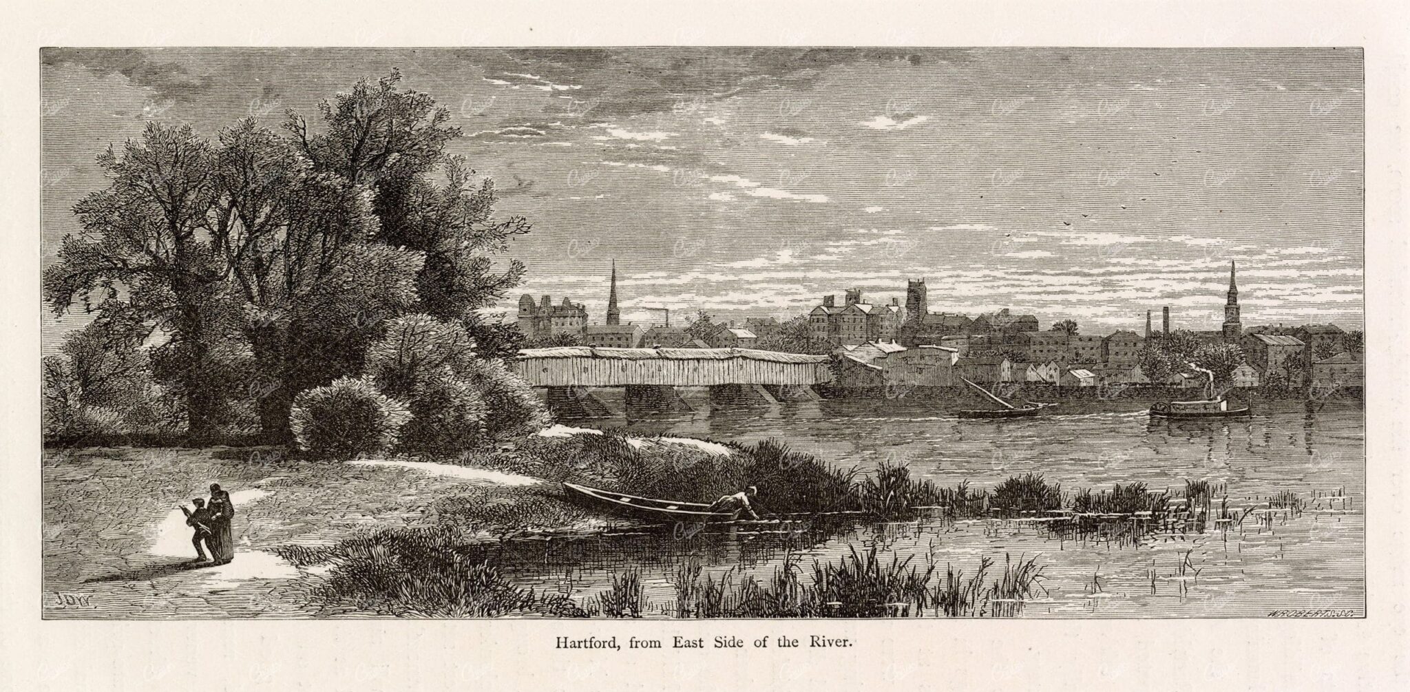 CONNECTICUT - Hartford from East Side of River - 1874 America Landscape