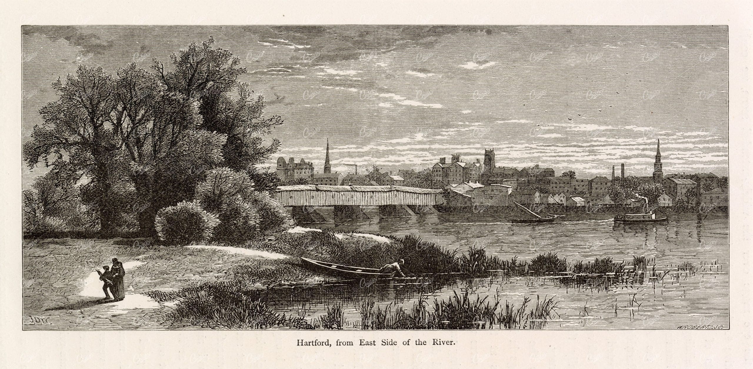 CONNECTICUT - Hartford from East Side of River - 1874 America Landscape