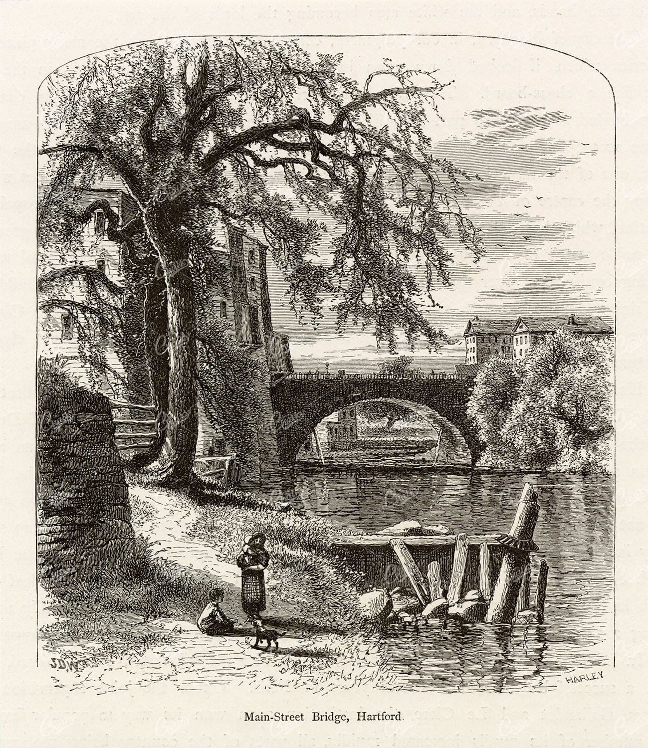 CONNECTICUT - Main-Street Bridge, Hartford - 1874 American Landscape