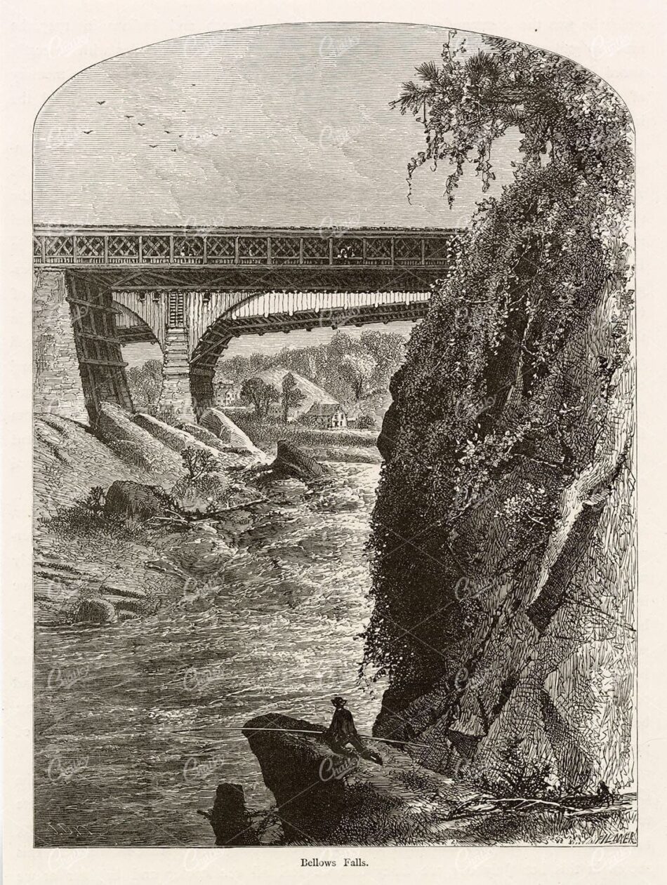 VERMONT - Bellows Falls - 1874 American Landscape Engraving