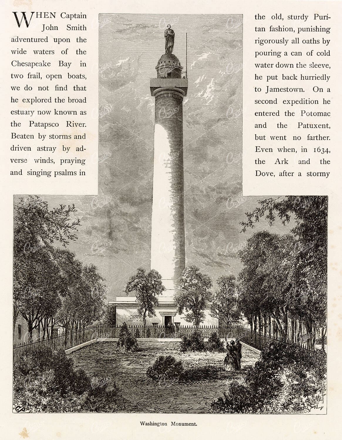 WASHINGTON Monument 1874 Antique Engraving - American Architecture