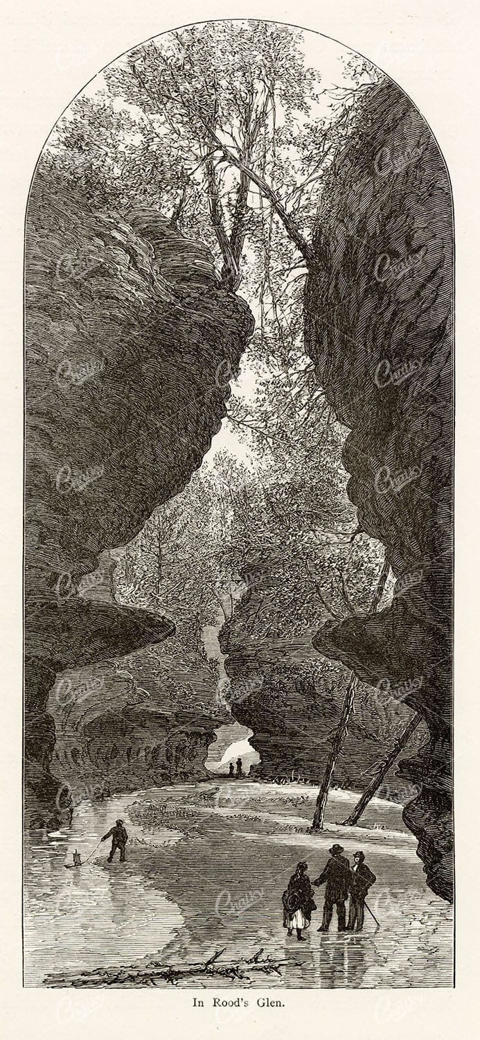 ANTIQUE American Print - Inside Rood's Glen - Landscape Engraving