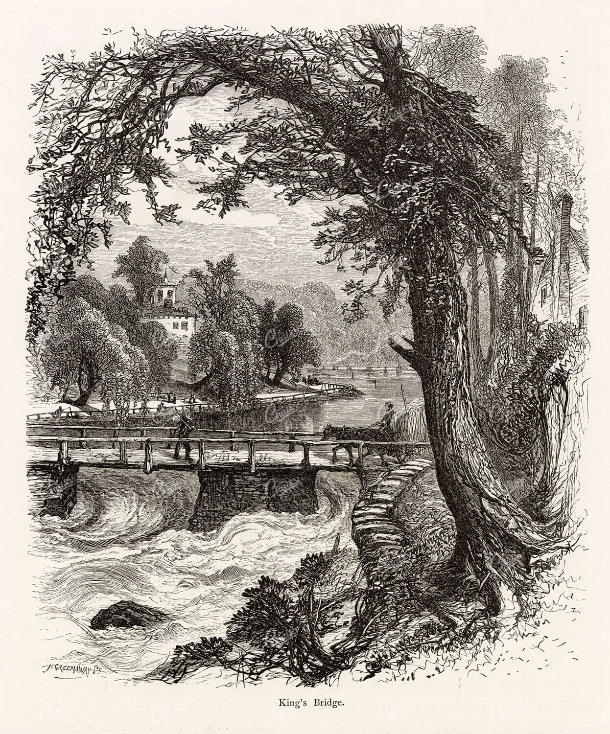 NEW YORK - King's Bridge - Antique American Landscape Print 1874