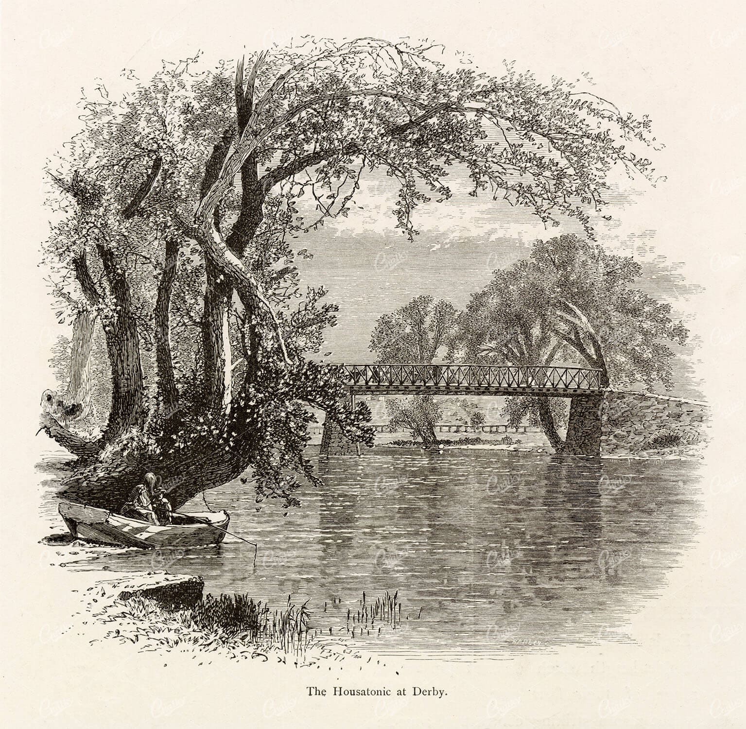 CONNECTICUT - The Housatonic River at Derby - Antique America 1874