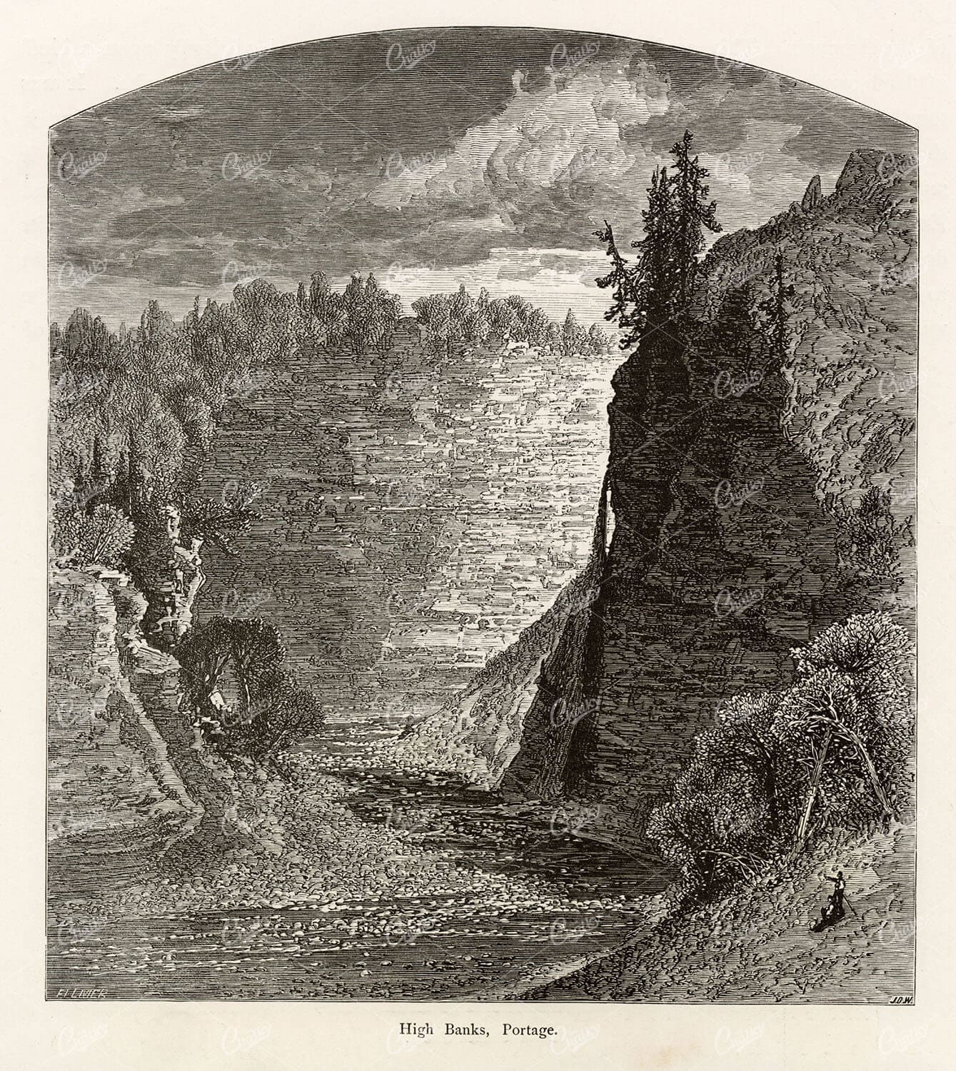 NEW YORK - High Banks, Portage - Picturesque America 1874 Engraving