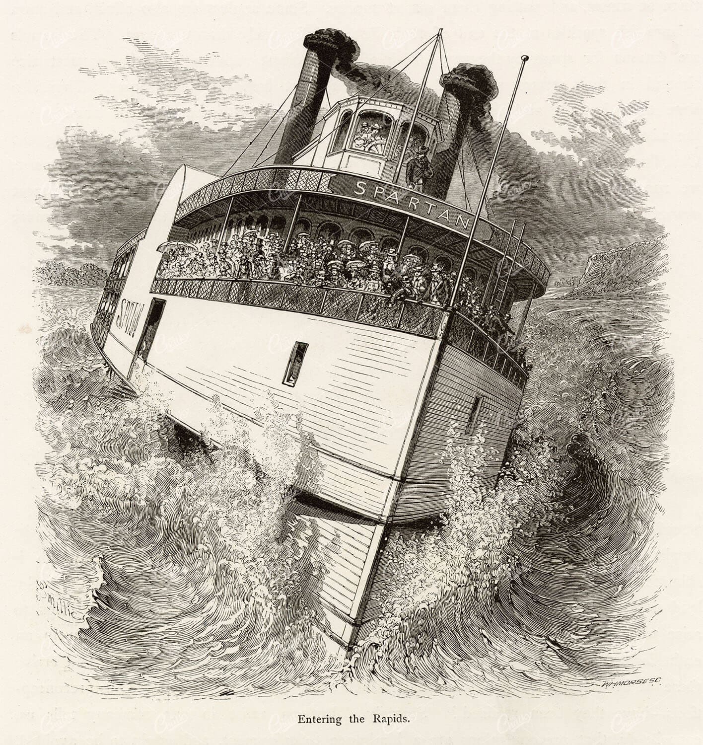 STEAMBOAT Spartan - Entering the Rapids - Picturesque America 1874