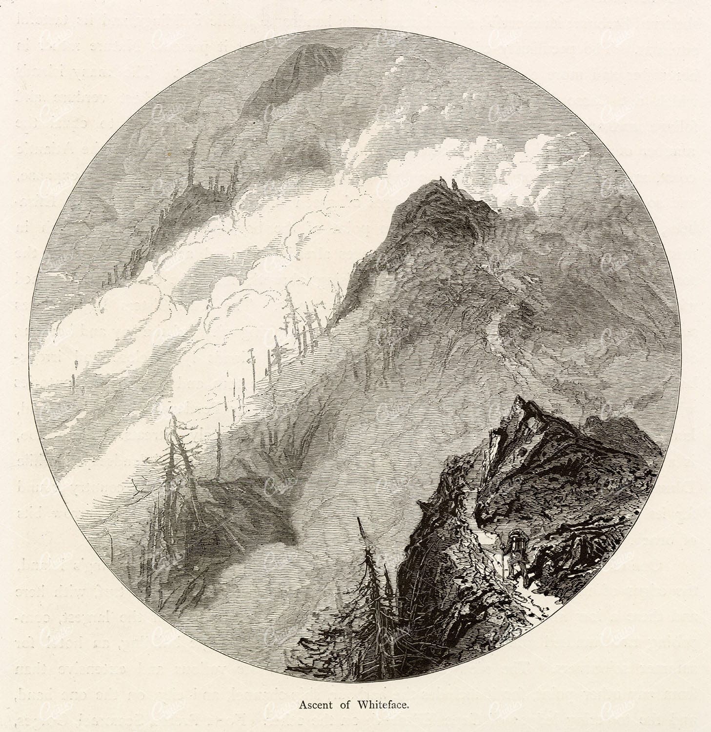 NEW YORK - Ascent of Whiteface Mountain - Antique Mounteering Print
