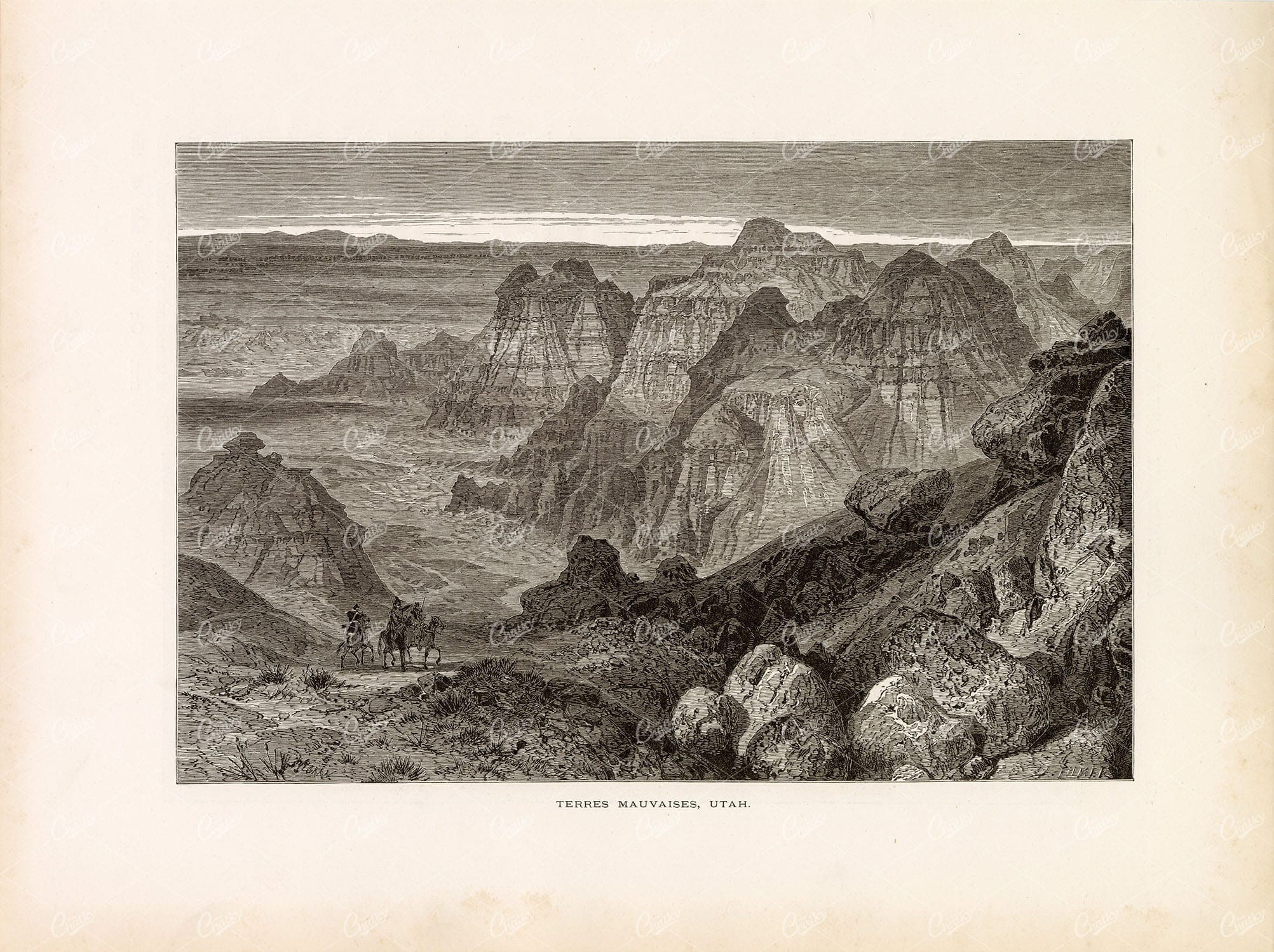 UTAH, Terres Mauvaises - Mountain Landscape Antique America 1874