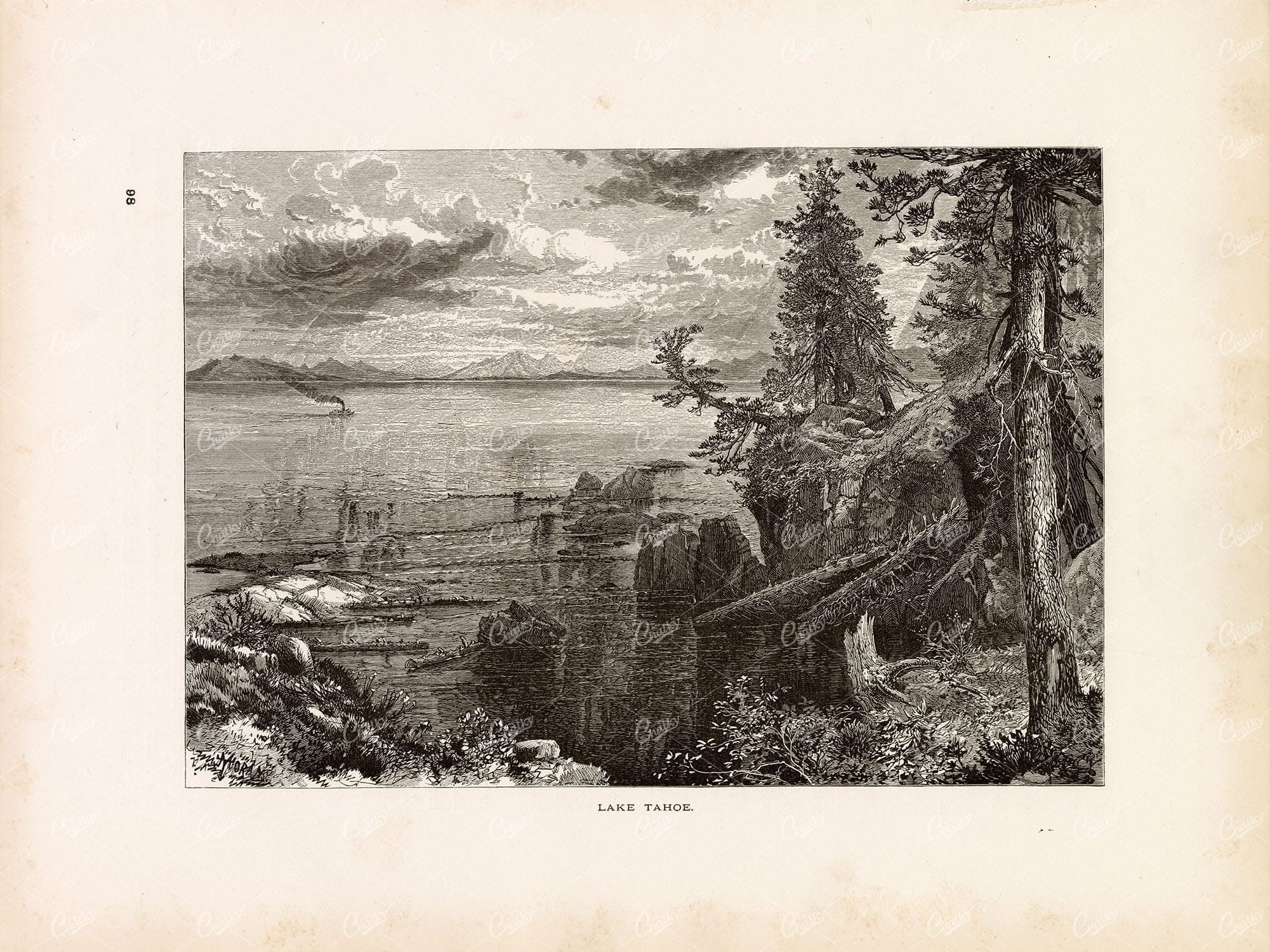 SIERRA NEVADA - Lake Tahoe - Picturesque Lake Engraving 1874