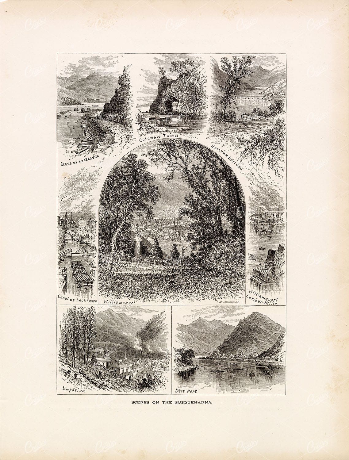 SUSQUEHANNA River - Scenes on the Susquehanna American 1874 Engraving