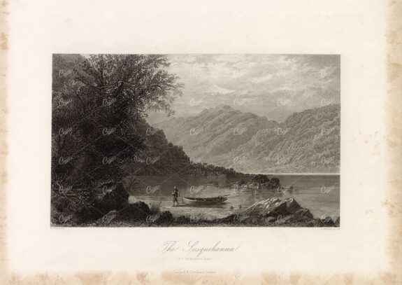 SUSQUEHANNA River - At Hunters' Gap - Man and Row Boat Antique Print