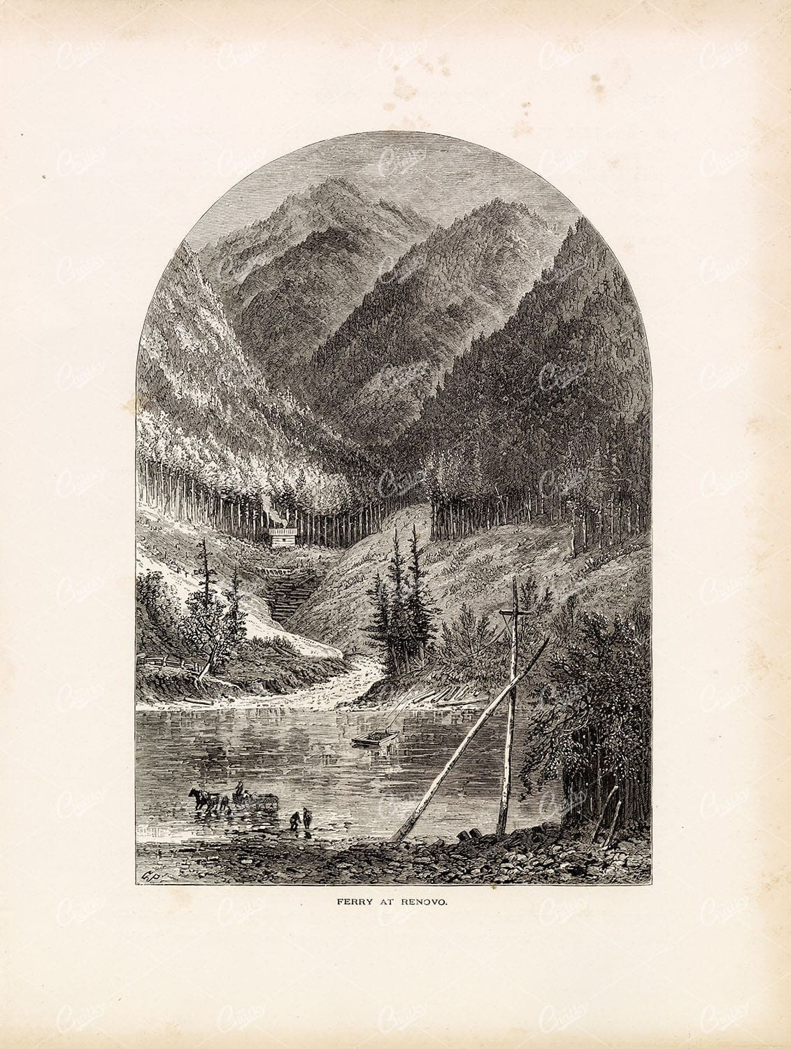 PENNSYLVANIA - Ferry at Renovo - Susquehanna River - Antique Print