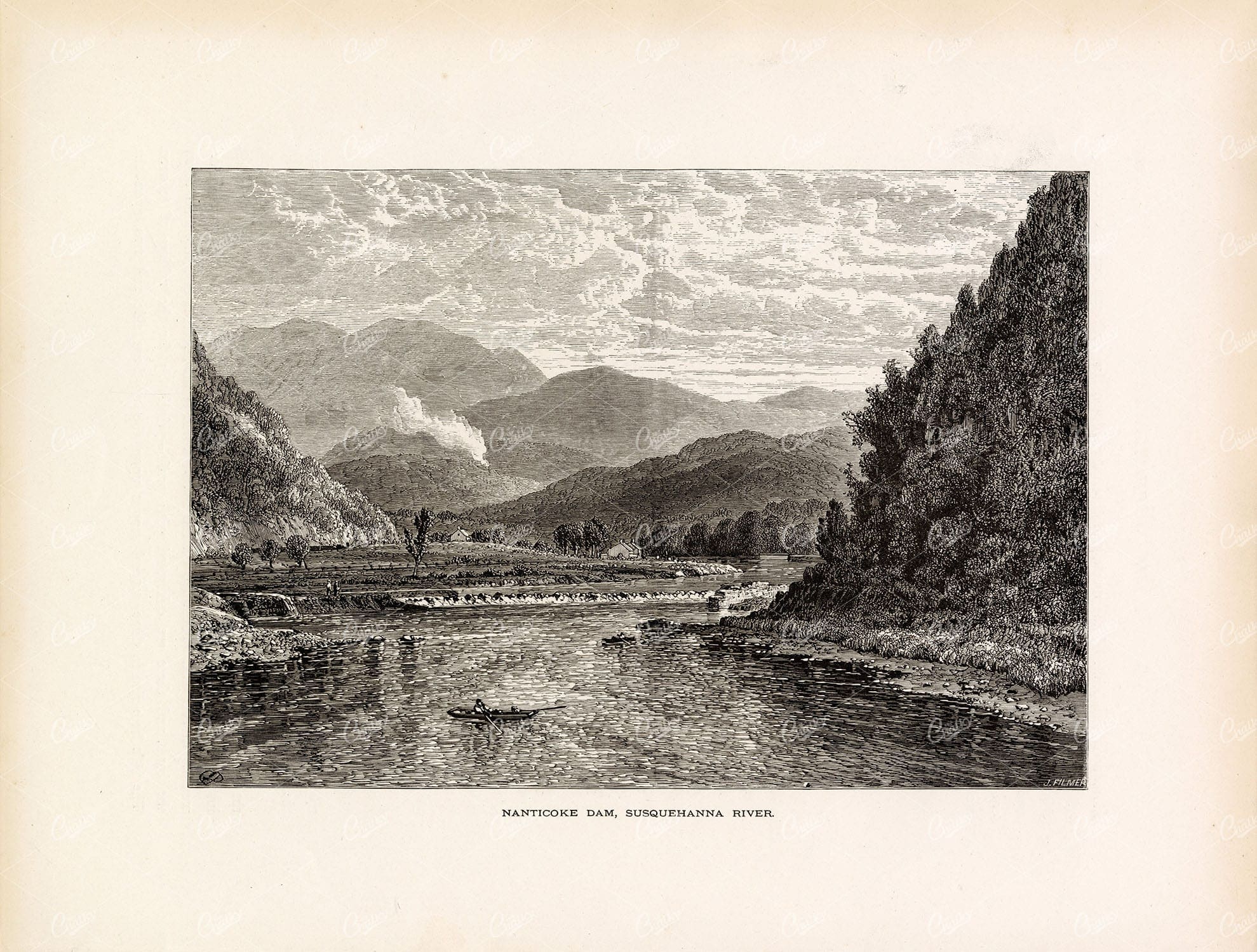 SUSQUEHANNA RIVER - Naticoke Dam - Antique American Landscape