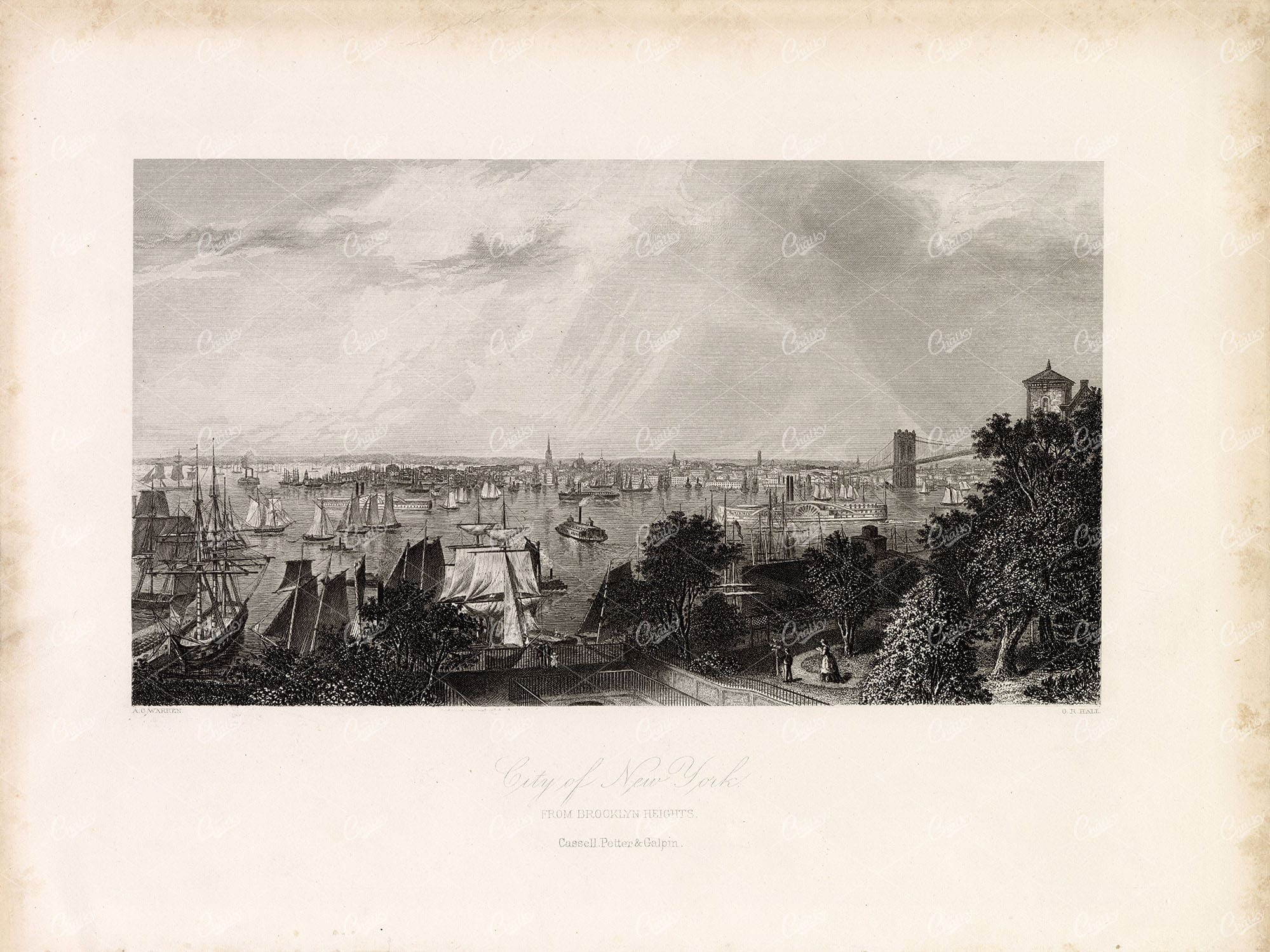 CITY OF NEW YORK From Brooklyn Heights - 1874 Antique Print