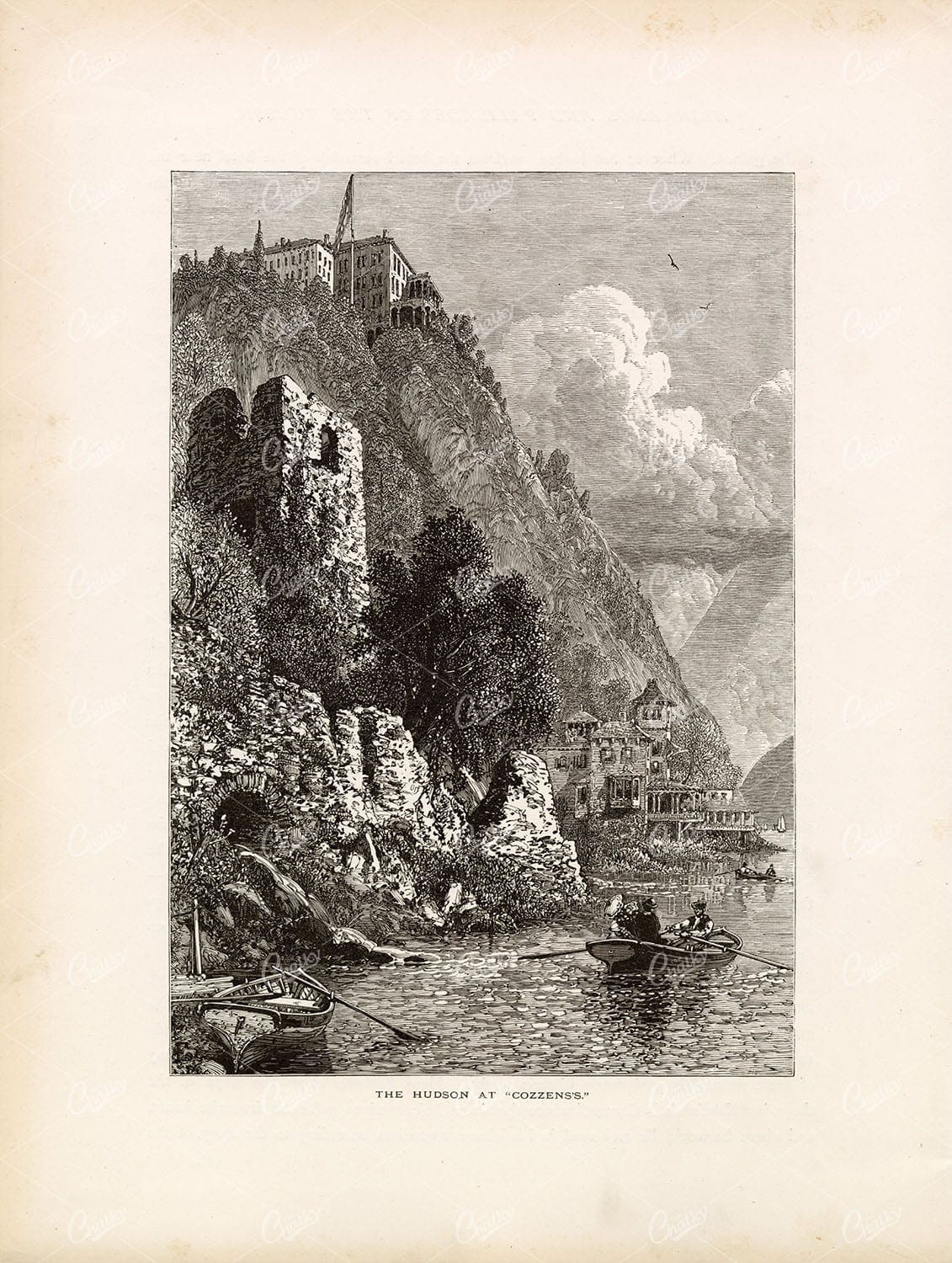 HUDSON River at "Cozzens's" - 1874 American Antique Print