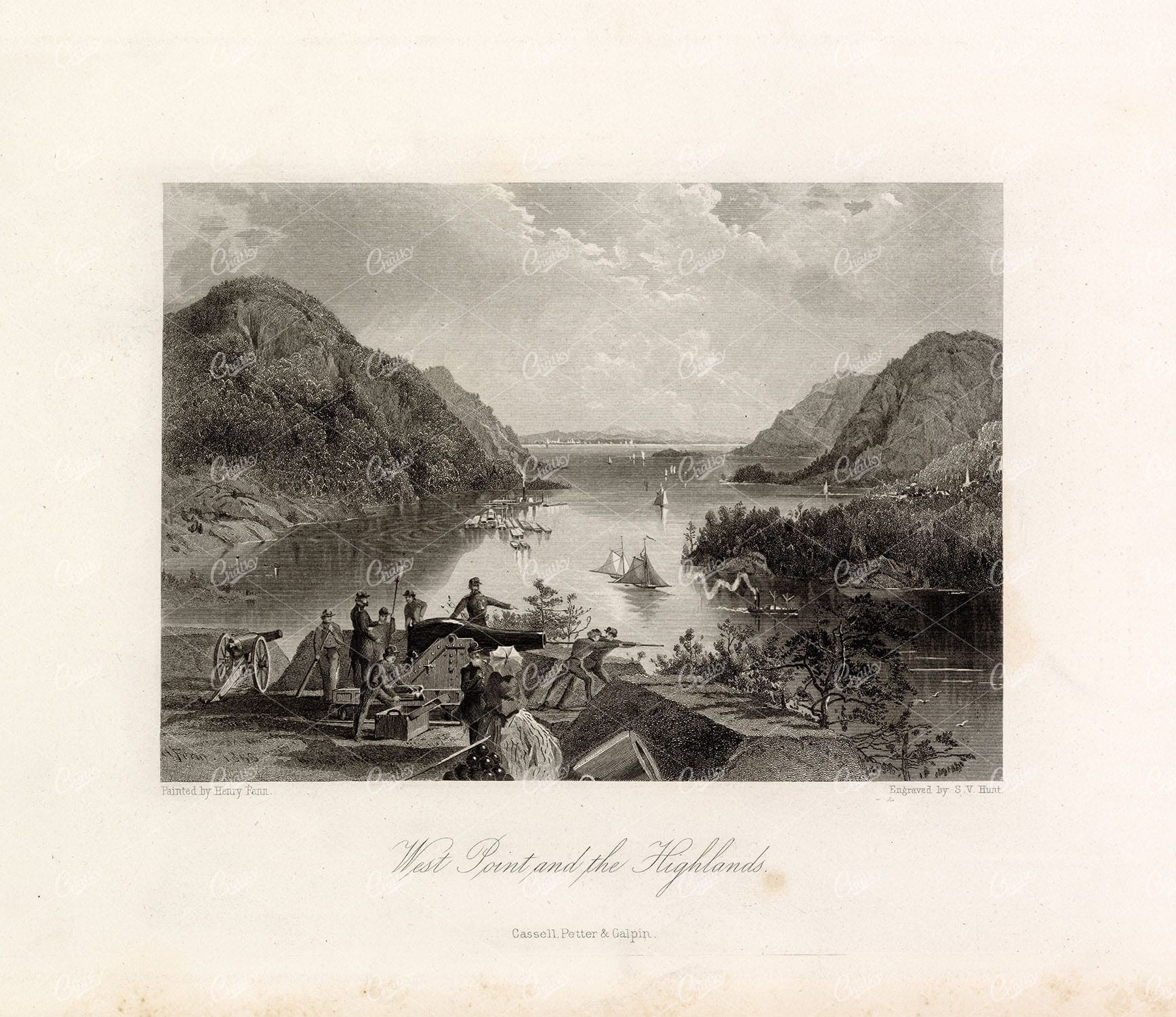 NEW YORK - West Point and the Highlands - 1874 American Antique Print