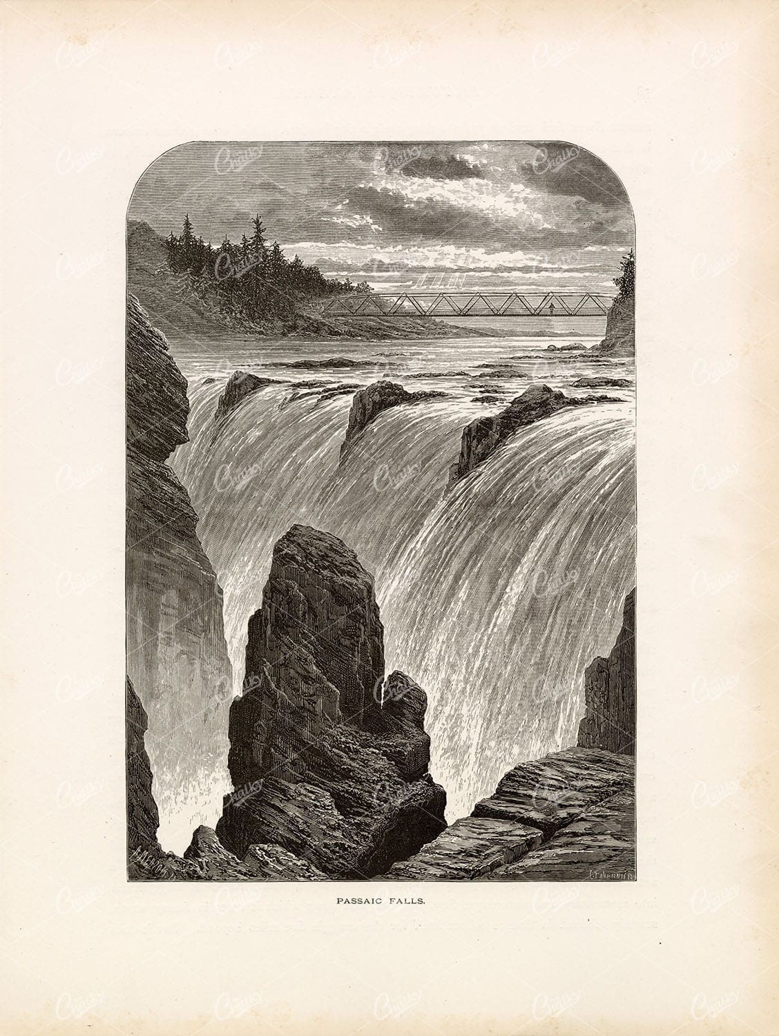 NEW JERSEY - The Passaic Falls - Picturesque Woodcut River 1874