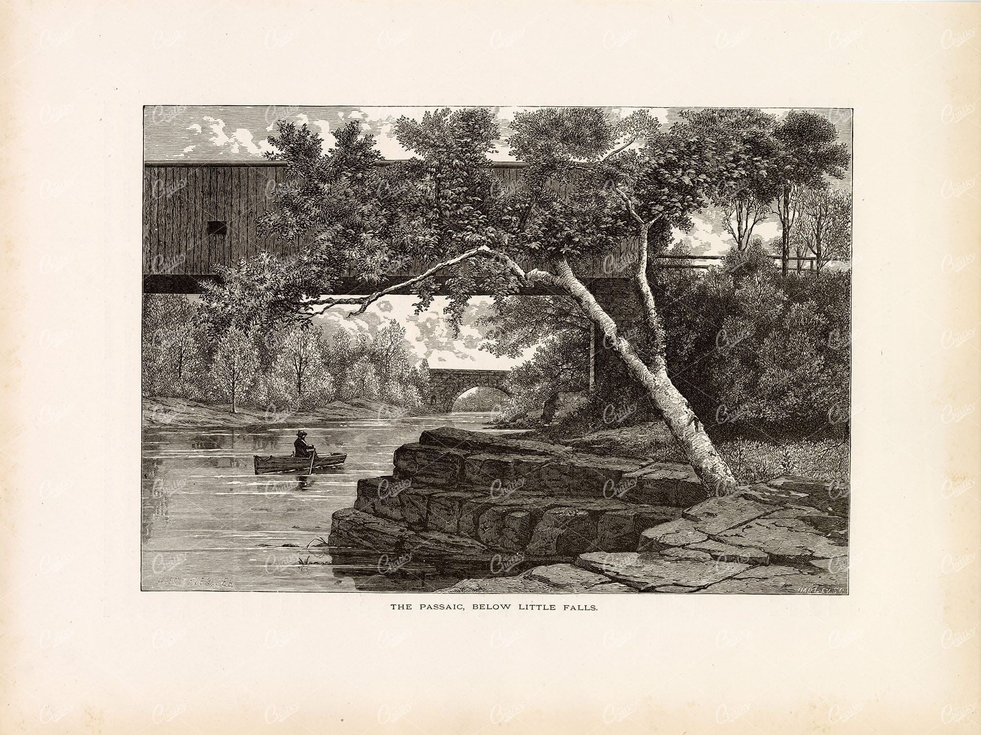 NEW JERSEY - The Passaic River, Below Little Falls - Antique Print 1874