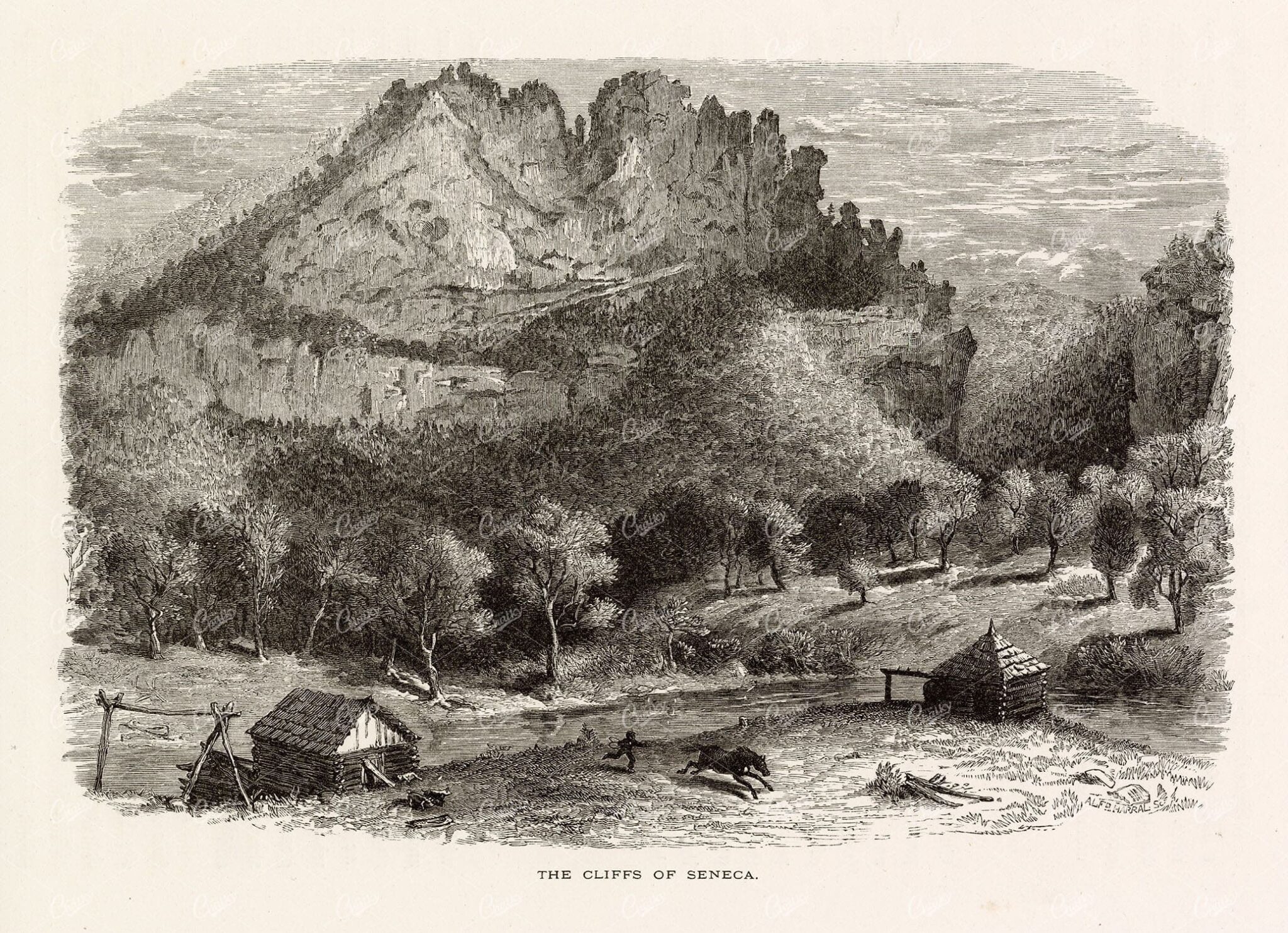 WEST VIRGINIA - The Cliffs of Seneca - Antique Wood Engraving 1874