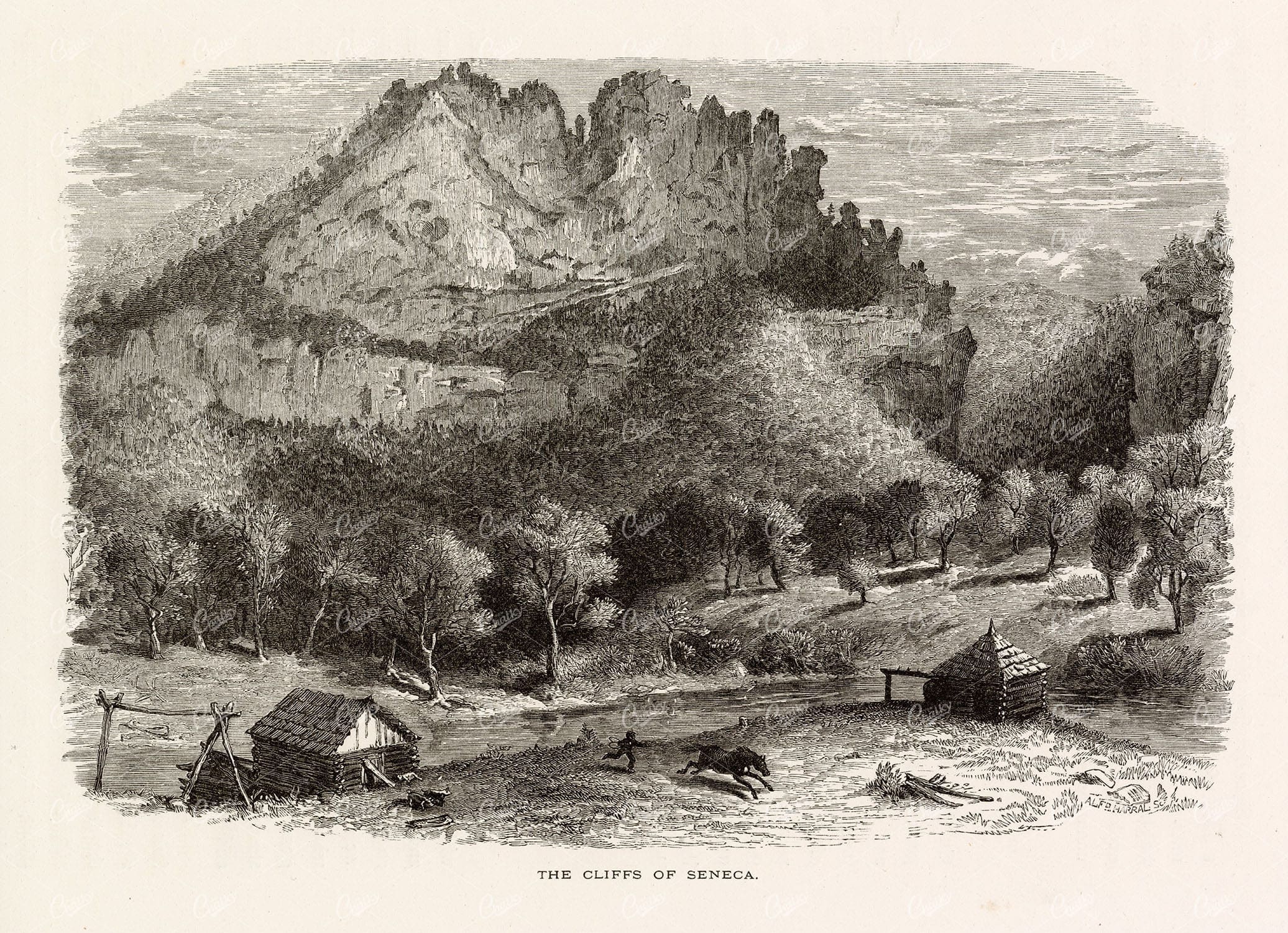 WEST VIRGINIA - The Cliffs of Seneca - Antique Wood Engraving 1874