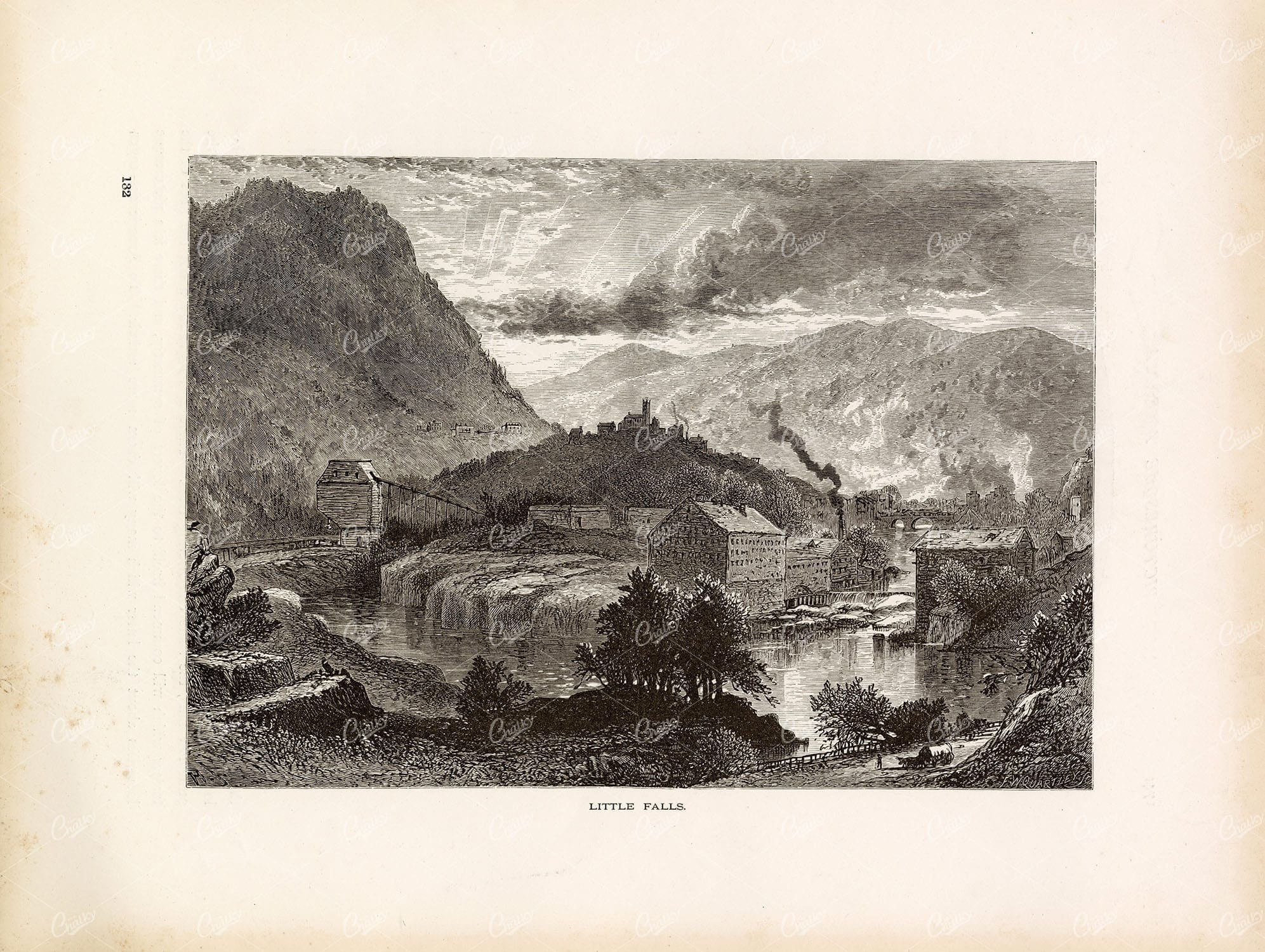 NEW YORK - Picturesque View of Little Falls - Antique America 1874