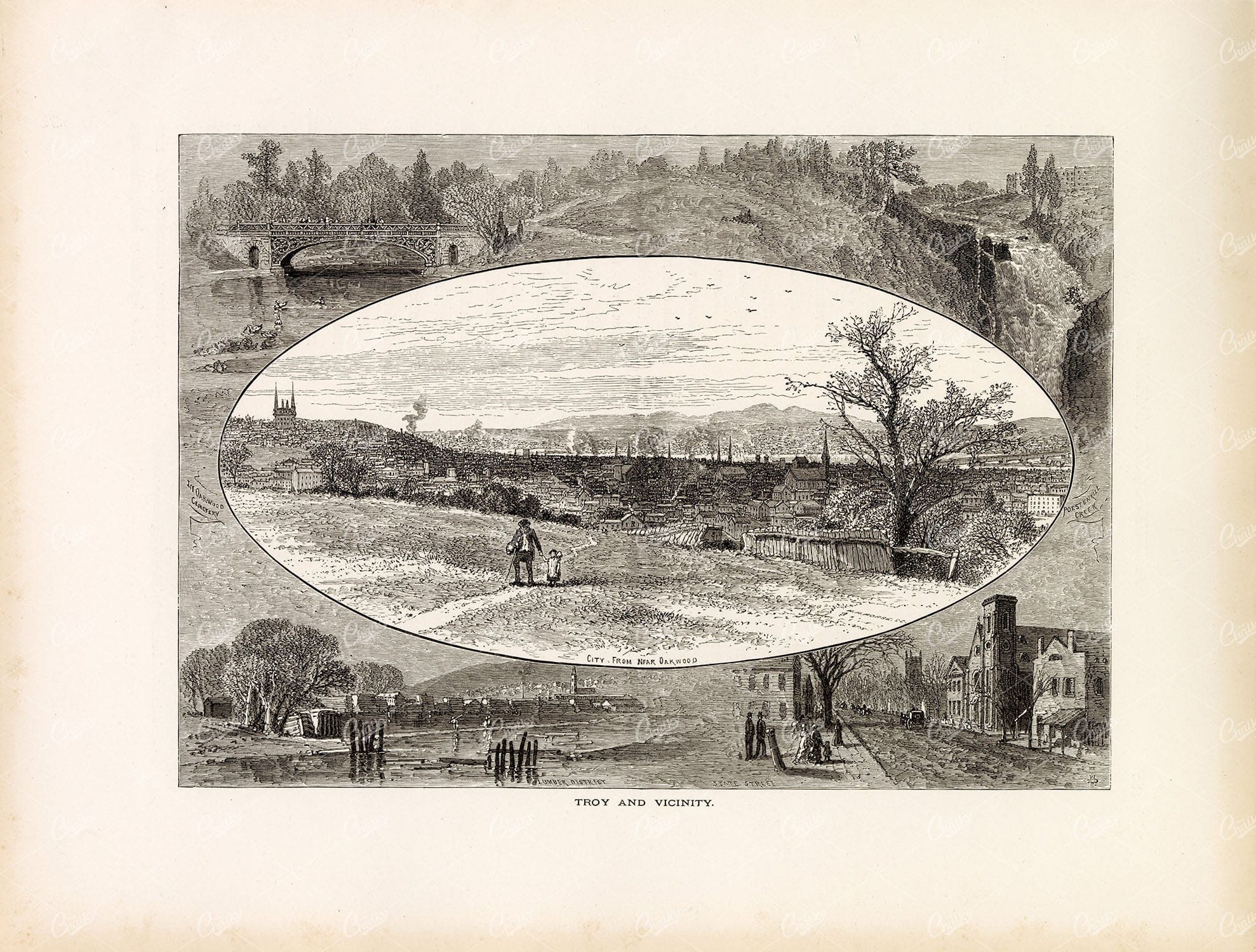NEW YORK STATE - Views of Troy and Vicinity - Antique Art Print 1874