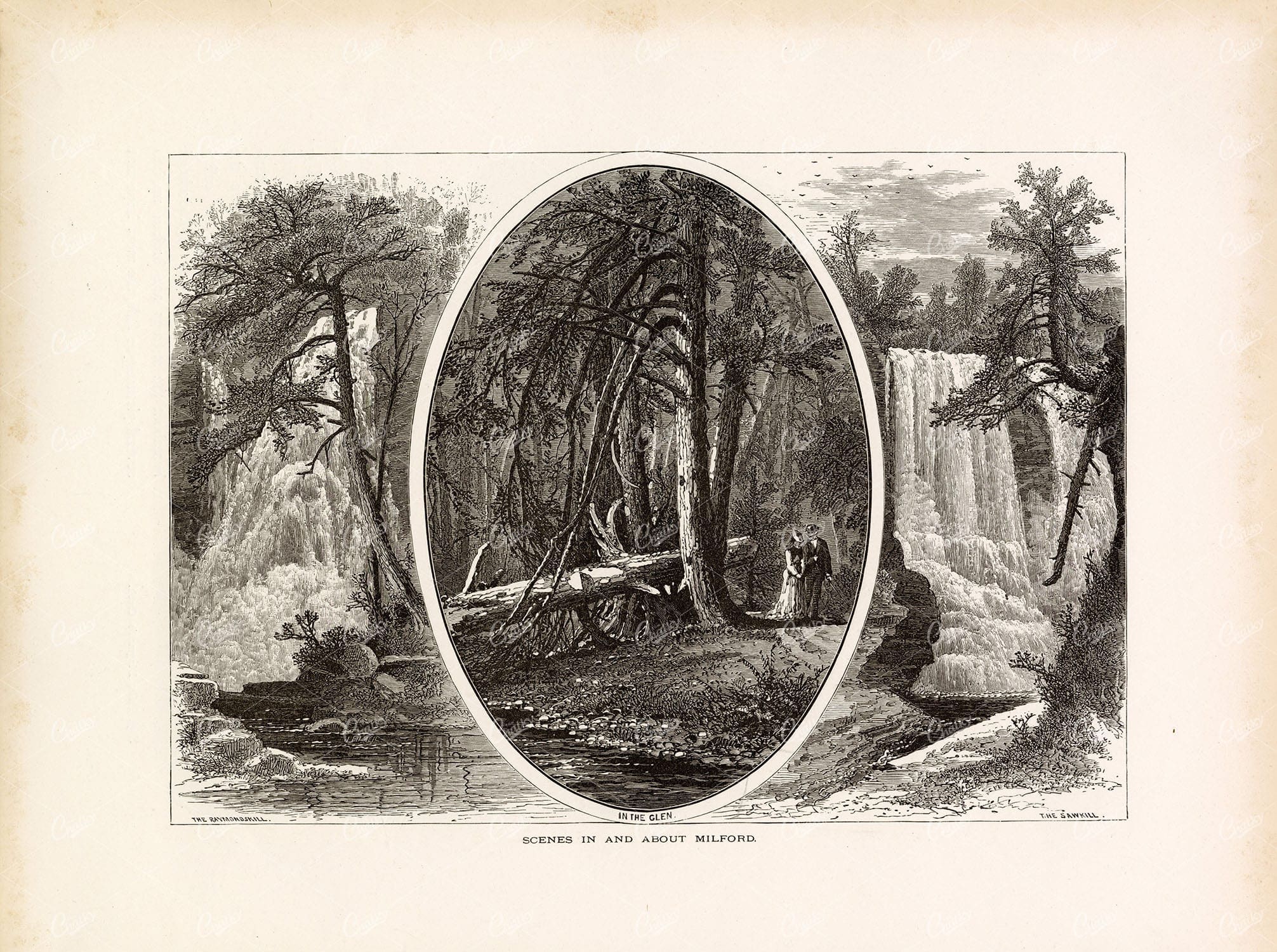 CONNECTICUT - Scenes in and about Milford - Antique Engraving 1874