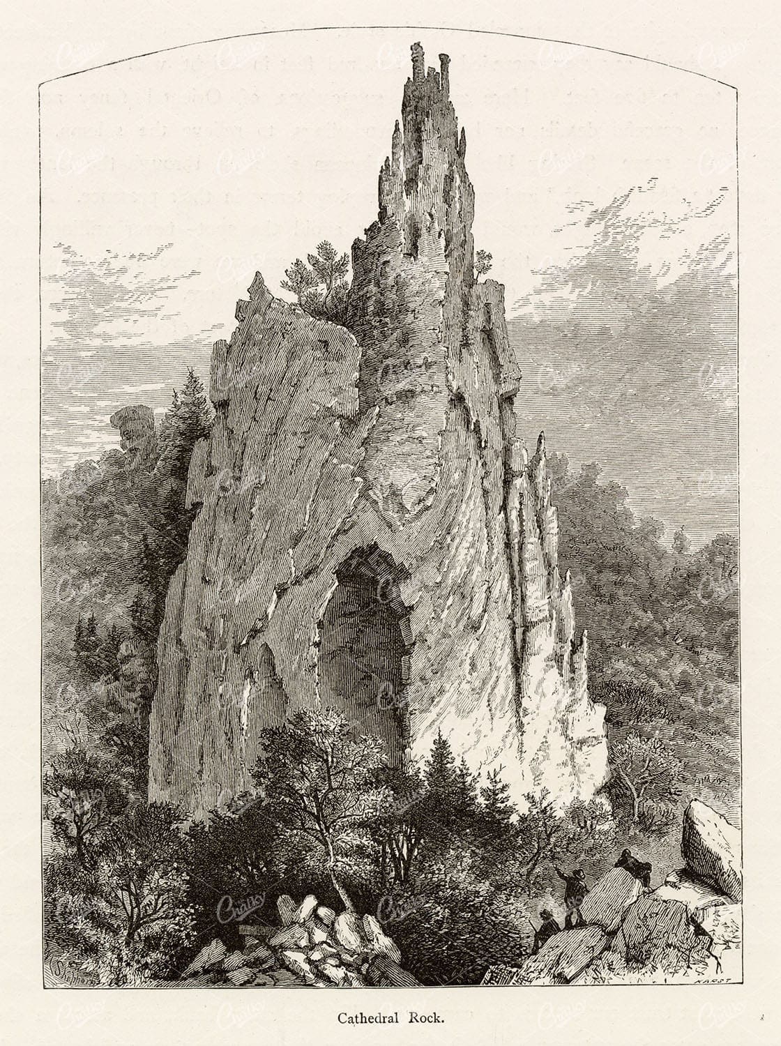 WEST VIRGINIA - Cathedral Rock - Antique American Wood Engraving 1874