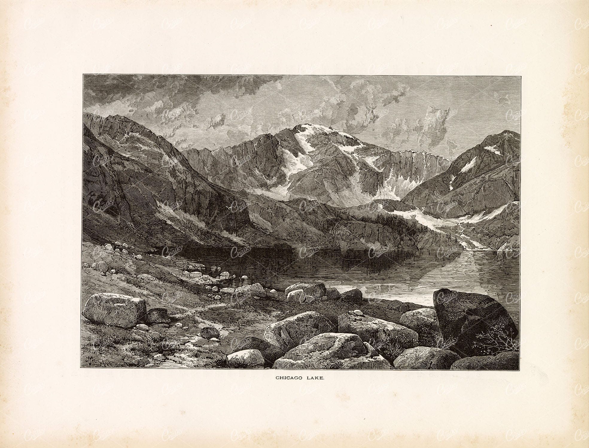 CHICAGO LAKE - Rocky Mountains, Mount Evans - 1874 Engraving Print